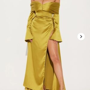 Yellow/ Green Off Shoulder Maxi  Dress